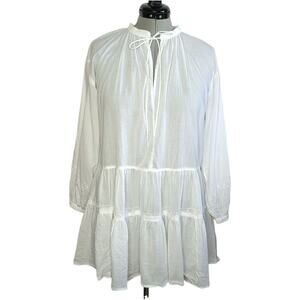H & M L.O.G.G. sheer white cotton tunic top/mini dress long sleeves, size XS